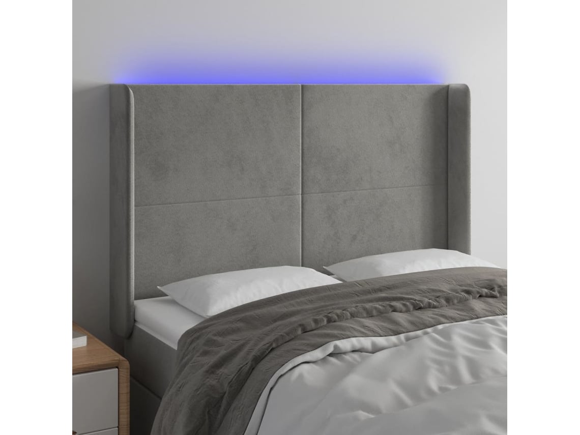 Cabecero Con Led De Terciopelo Gris Claro 147x16x118/128 Cm