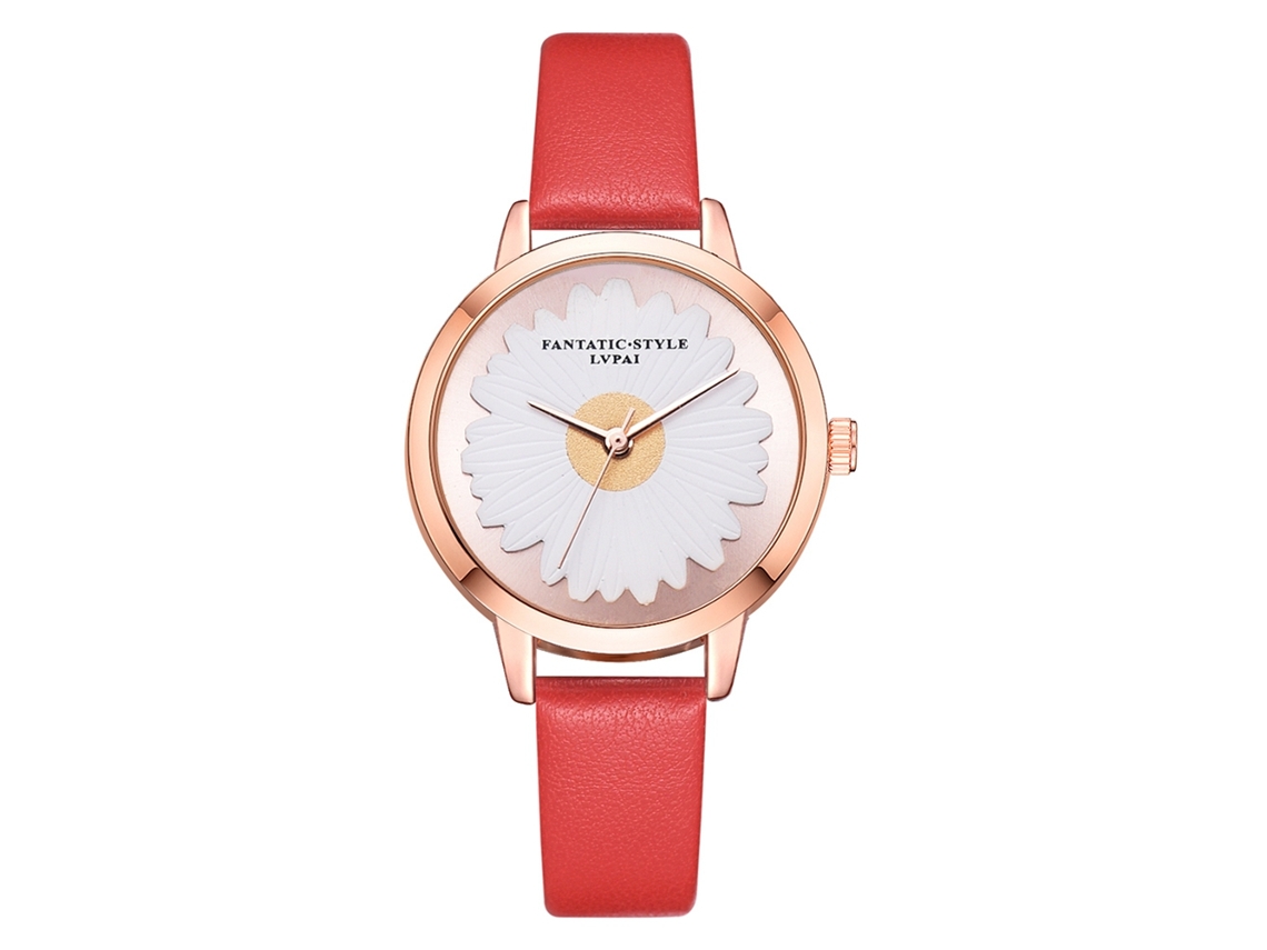 Reloj De Pulsera Casual De Cuarzo Para Mujer Lvpai Con Correa De Pu Y Elegante Diseño Rojo.