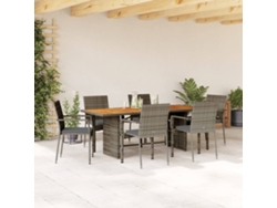 Juego de comedor de jardín de 7 piezas con cojines, mimbre gris, DKD Home Decor
