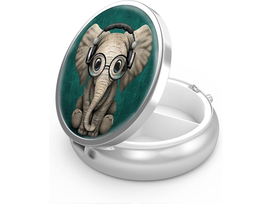 Pastillero Con 3 Compartimentos, Organizador De Medicamentos Portátil De Metal Con Un Bonito Diseño De Elefante.