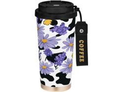 Taza De Café Acero Inoxidable Con Doble Pared Y Aislamiento Al Vacío, Tapa Pajita Diseño Vaca Margarita 500...