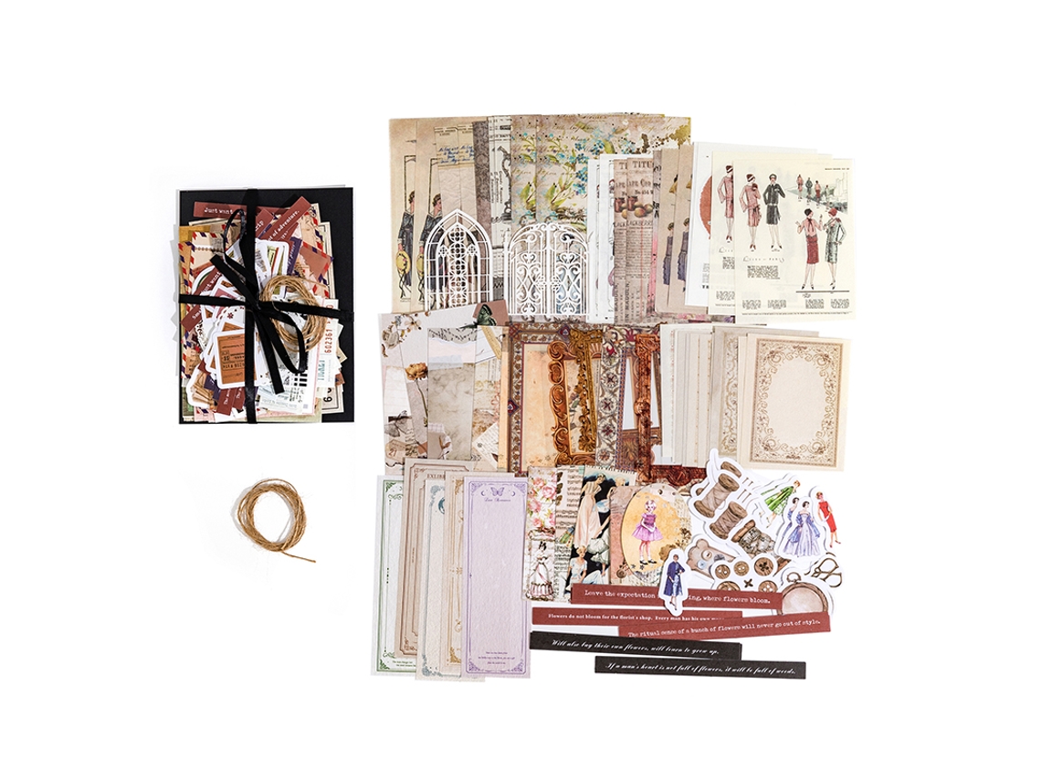 Conjunto para Scrapbook com 85 Adesivos Decorativos Vintage em Papel MDUG (estilo A)