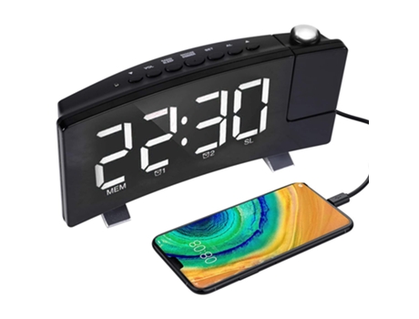 Reloj despertador digital relojes despertadores de proyección para dormitorio con 4 atenuadores cargador de teléfono USB proyector giratorio de 180...