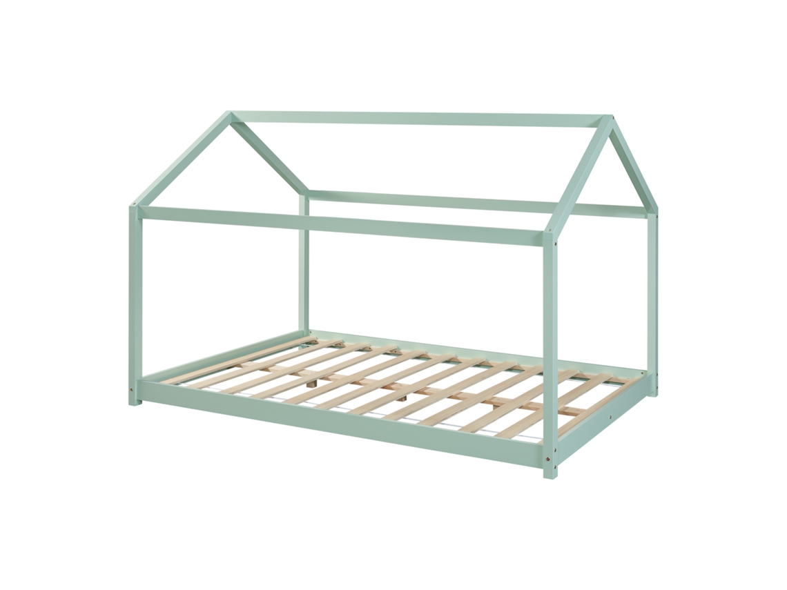 Cama de criança Cerro em forma de casa de pinho 120x200cm - Verde menta [EN.CASA]