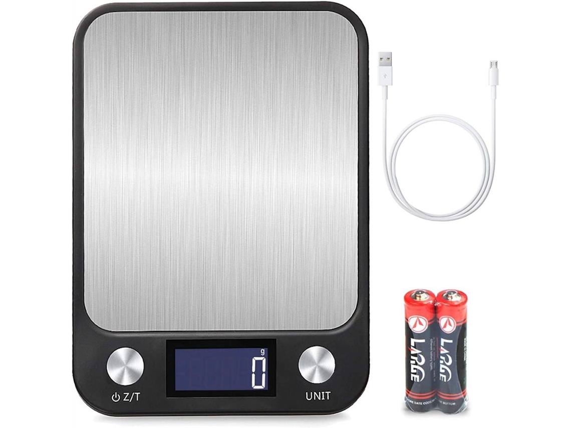 Báscula de cocina digital de 1 g a 10 kg con control táctil, carga USB, color negro Rnemitery