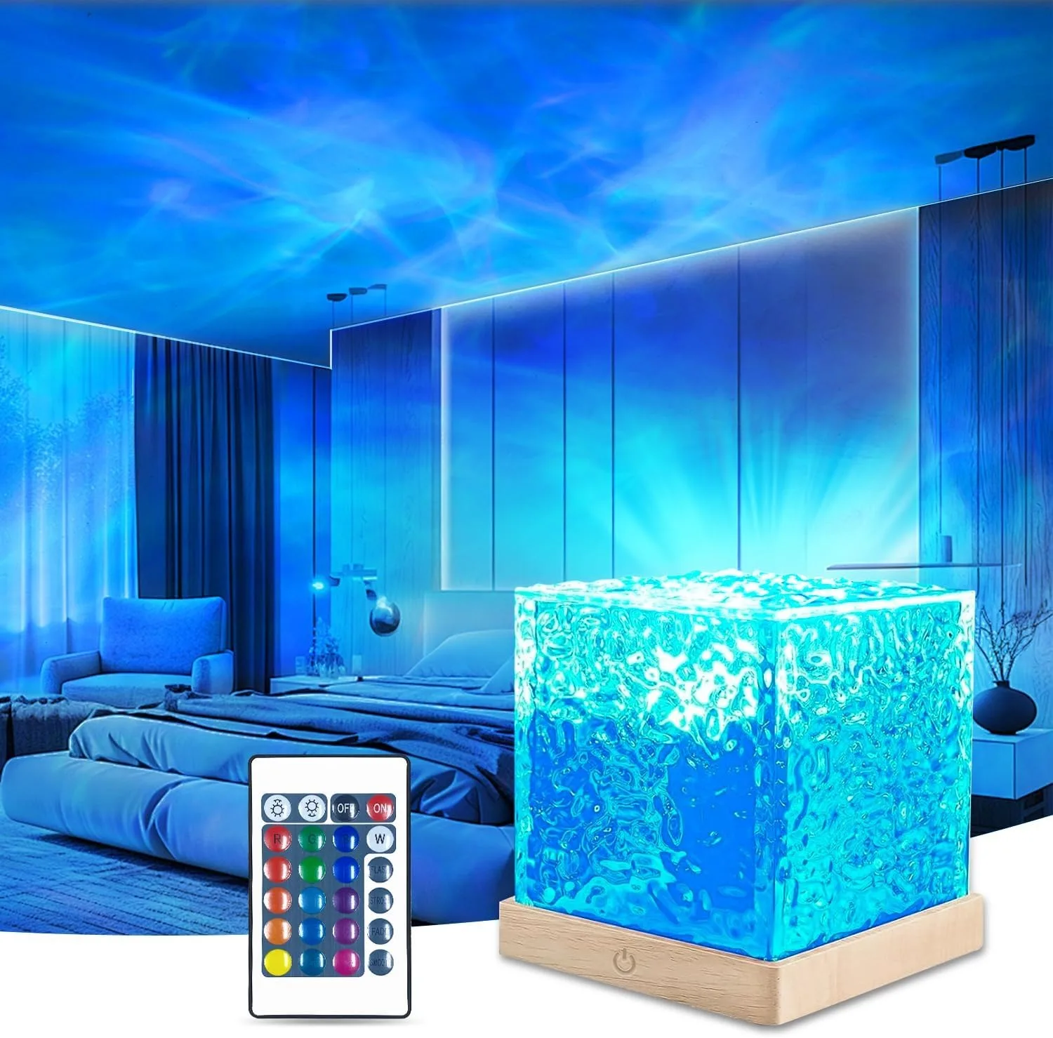 Proyector de olas oceánicas con 16 colores, control por aplicación y luz ambiental holográfica 3D.