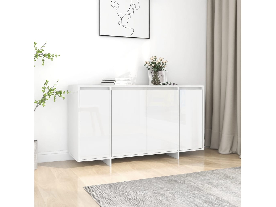 Aparador De Madera Contrachapada Blanco Brillante 135x41x75 Cm