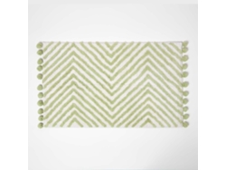 Homescapes Sage Green Cotton Bath Mat Tufted Zig Zag With Pom Pom Edges 50 X 80 Cm