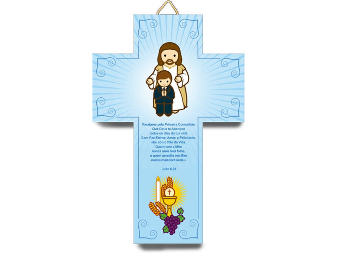 Figura Decorativa LITTLE DROPS OF WATER Cruz Comunión Jesús y Niño (Azul - Resina)