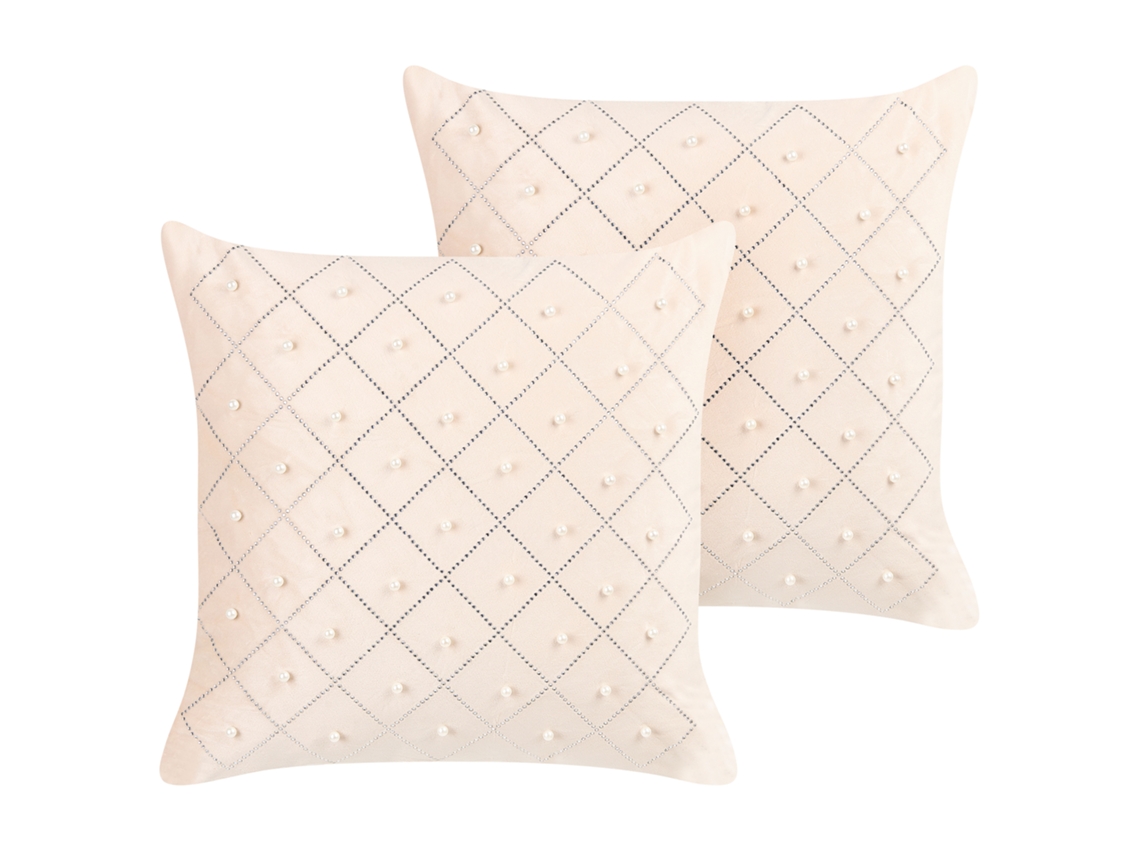 Juego de cojines decorativos BELIANI Yarrow de Terciopelo Beige 45x45x10