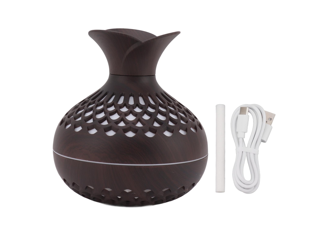 Difusor Humidificador De Aromas De 300 Ml, Usb, Silencioso, Diseño De Jarrón De Flores, 2,5 W, Marrón Oscuro.