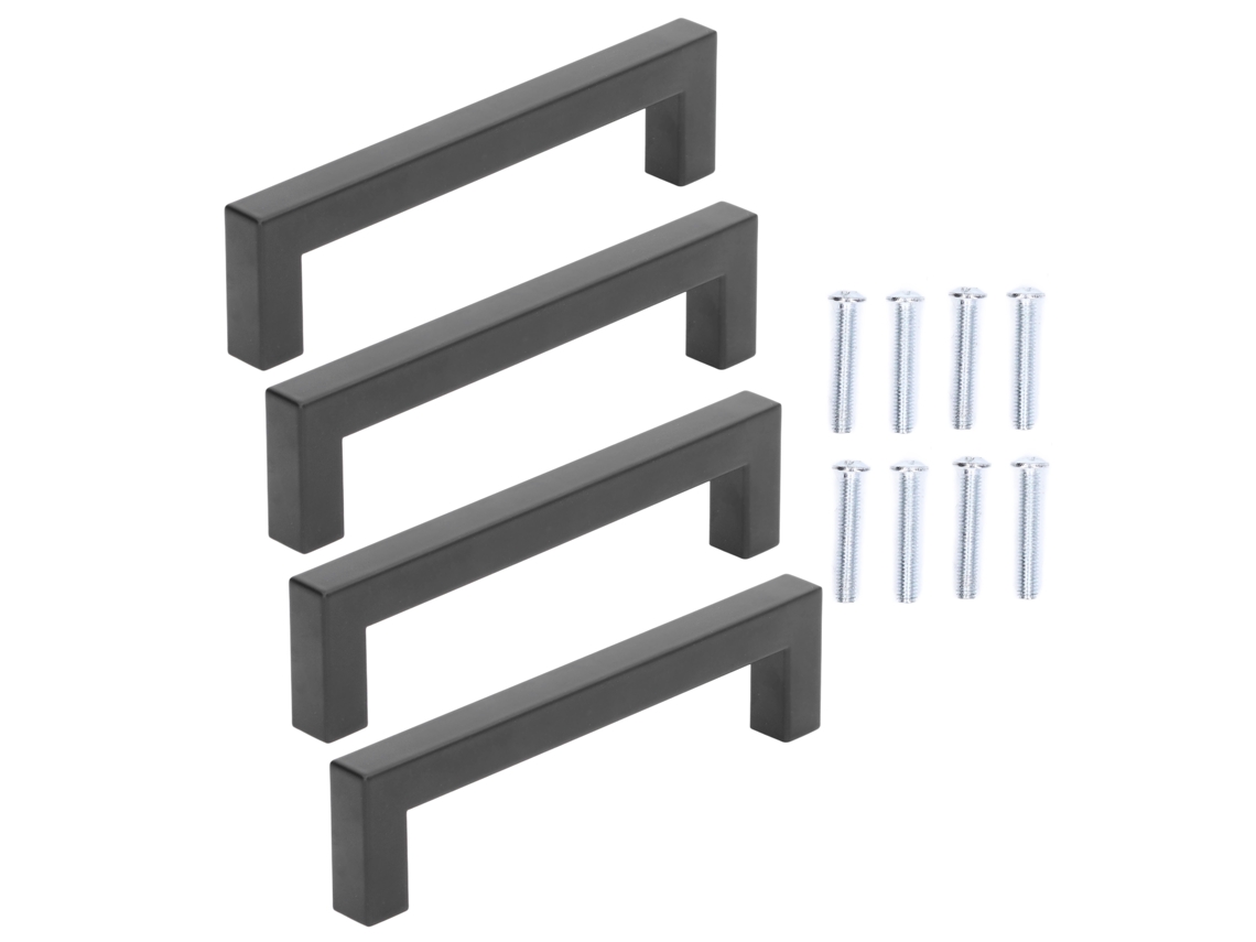 4 Juegos De Pomos Pequeños Cuadrados De Acero Inoxidable Para Armarios, Color Negro, 12x12x192 Mm