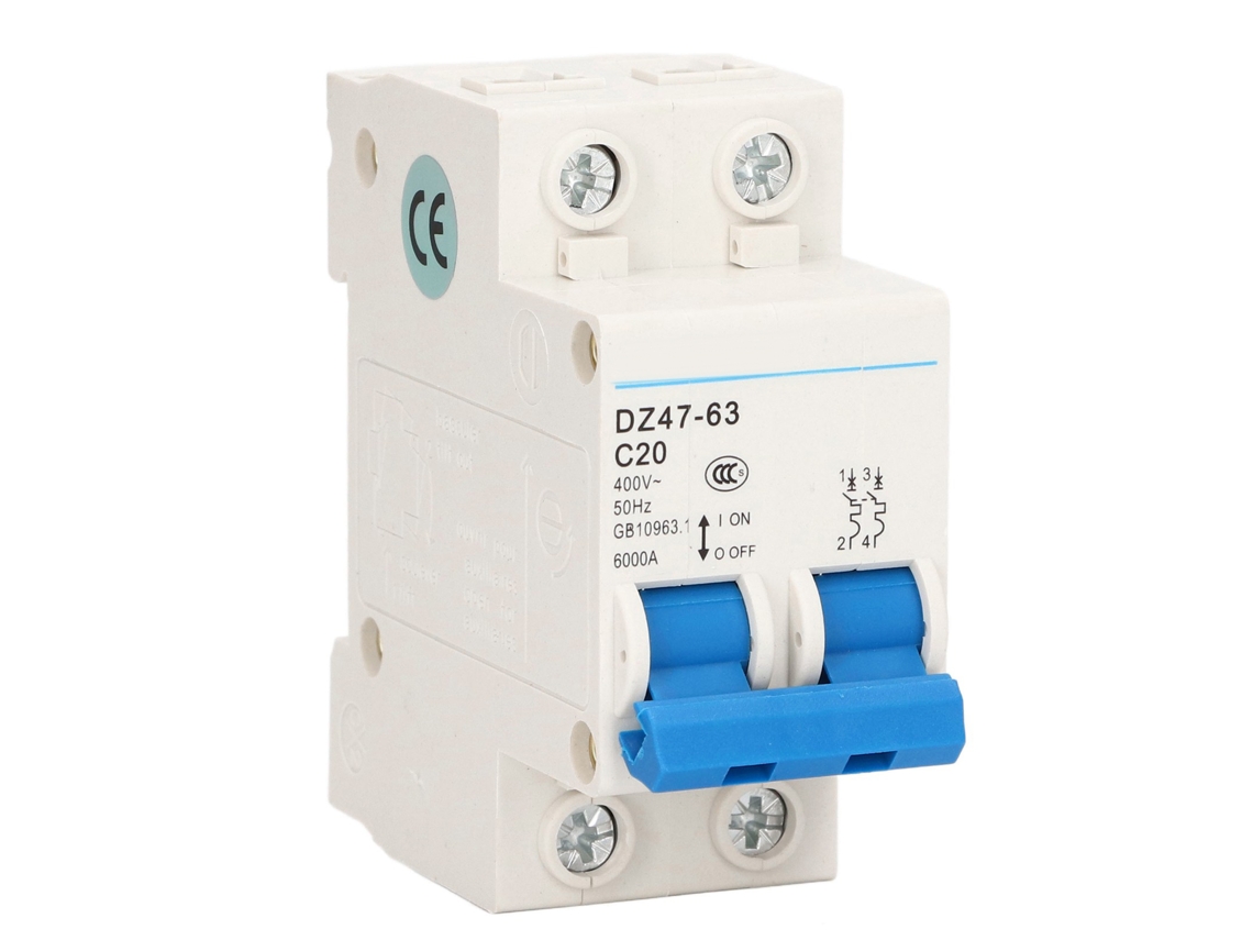 Disyuntor Miniatura Bipolar Con Aislador De Corriente Residual, Para Carril Din, 400v 20a C20
