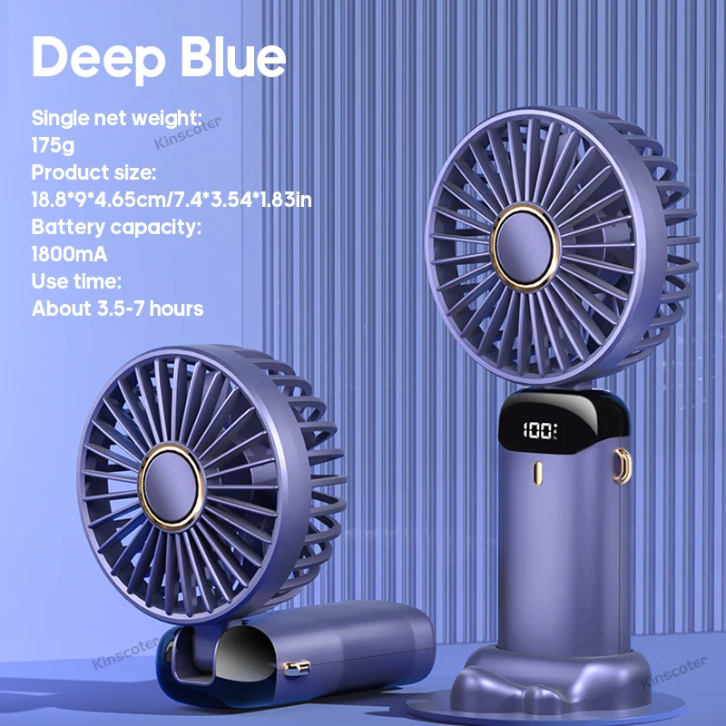 Ventilador De Mano Usb (azul Oscuro), Ventilador De Cuello Plegable, 5 Velocidades De Viento, Recargable Por Usb.