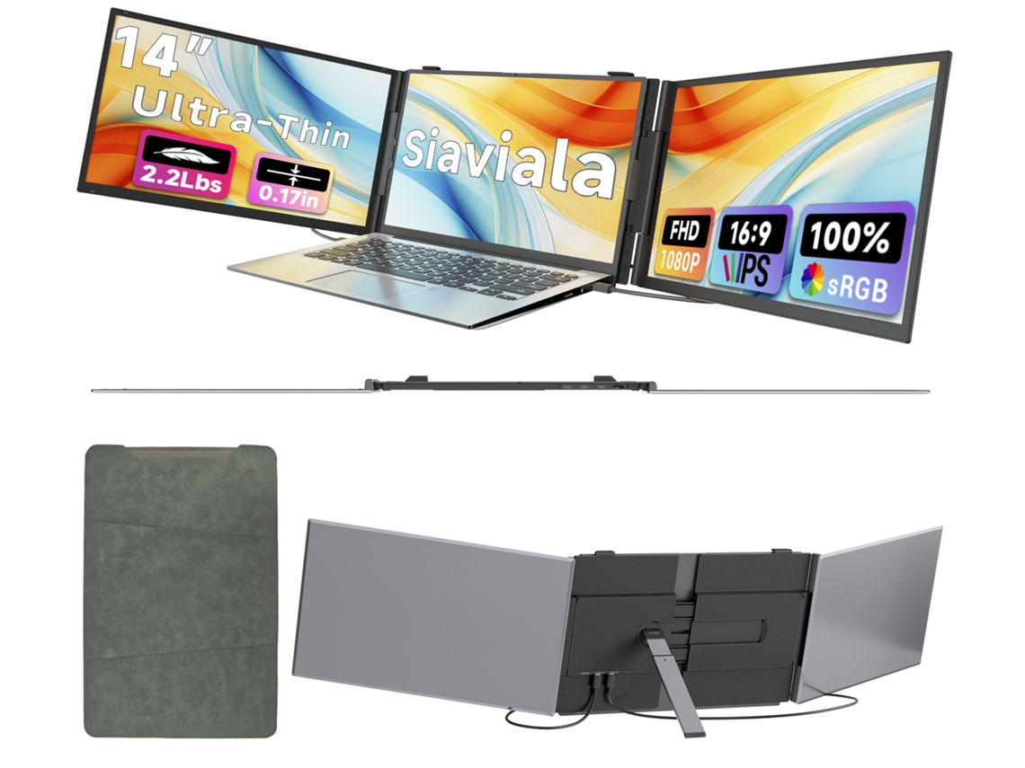 Monitor portátil Siaviala S8 Pro de 14" | Ultraligero (1 kg) | Inclinación de 180° | Carga inversa de 100 W | Plug and Play | Eficiencia 300 | Diseño más delgado