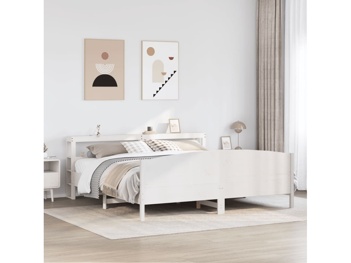 Cama Sin Colchón Madera Maciza De Pino Blanca 180x200 Cm