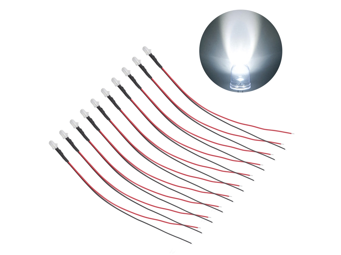 Bj-10 Peças De Diodos Led Eléctronicos Preconectados 5mm Luz Branca 5-12v Para Decoração Diy