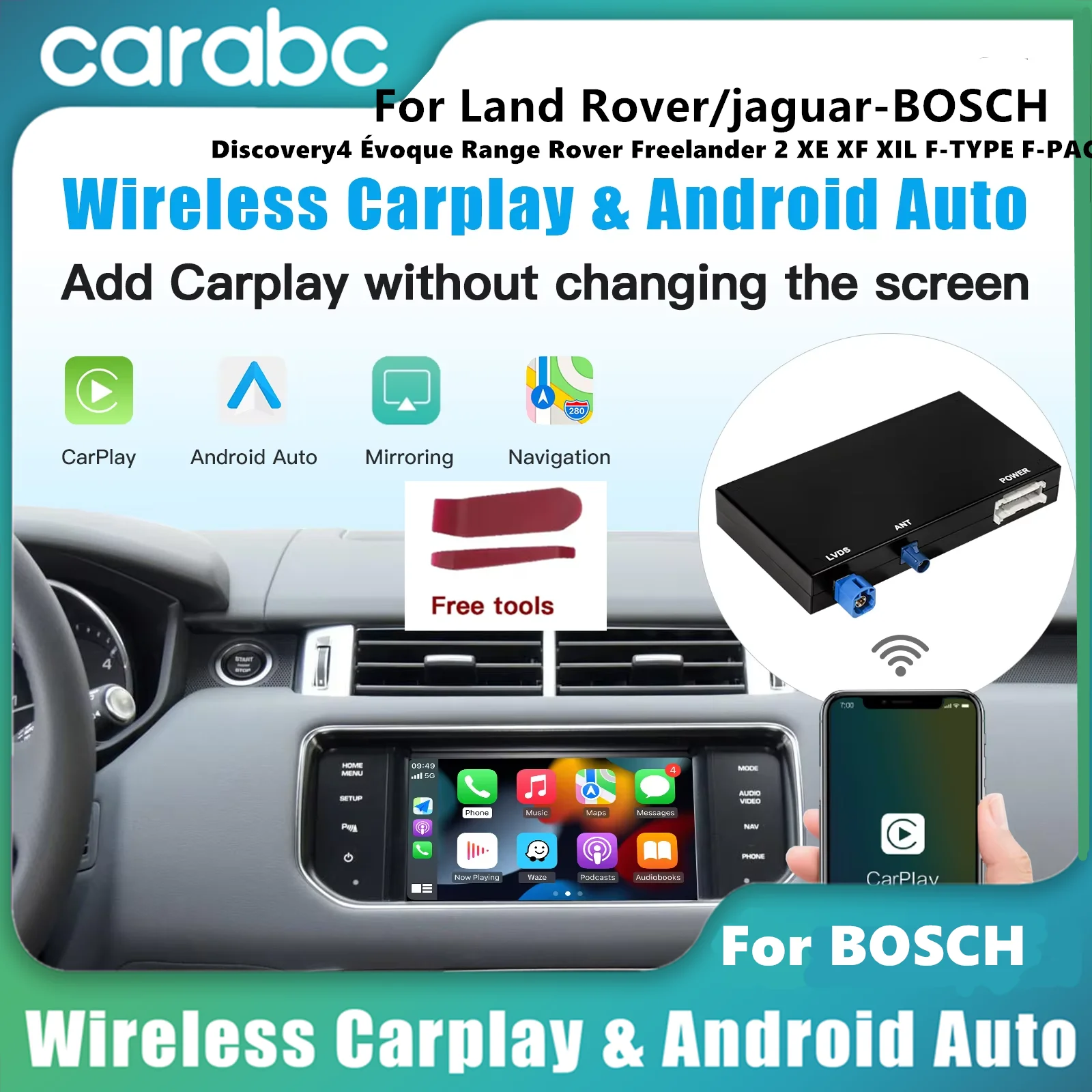 Carabc Wireless Carplay Android Auto para Land Rover Jaguar Bosch Discovery4 Evoque Freelander2 Xjl Xe Xf Cx-bosch-02