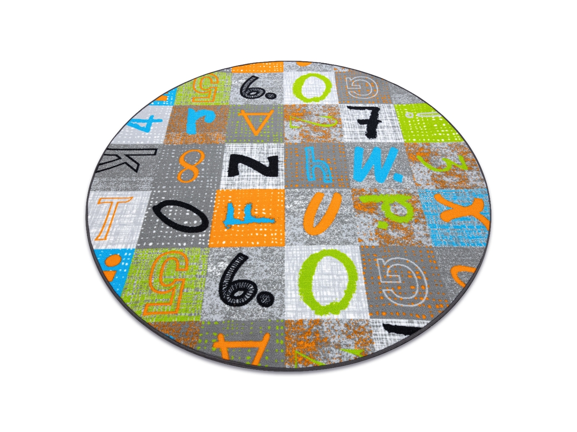 Alfombra Para Niños Jumpy Circulo Patchwork, Letras, Números Gris/Naranja/Azul (circulo 100 cm)