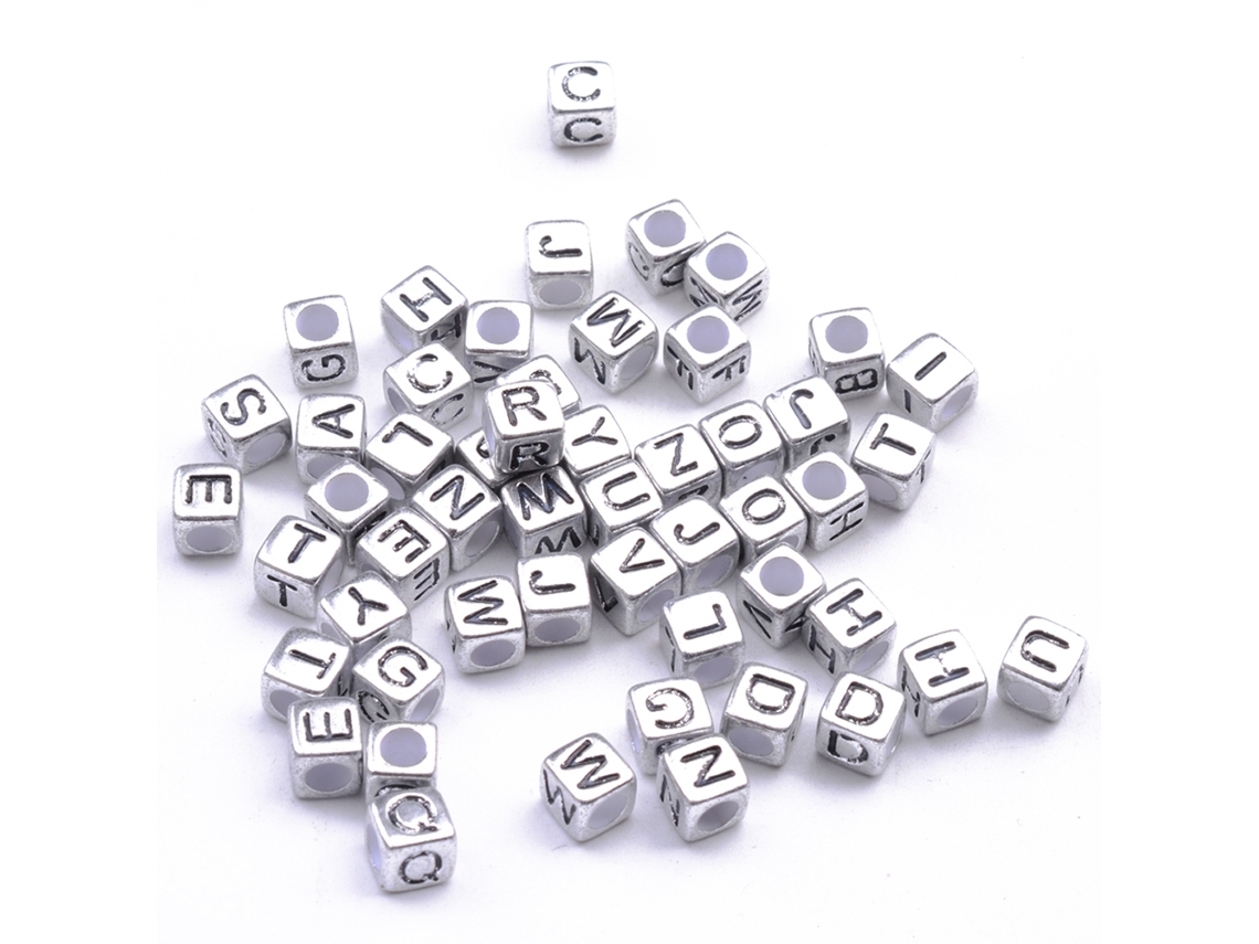 100 Unidades De Cuentas Acrílicas Cuadradas De 6 Mm Con Forma De Letra Para Manualidades Y Accesorios De Joyería (plateadas)
