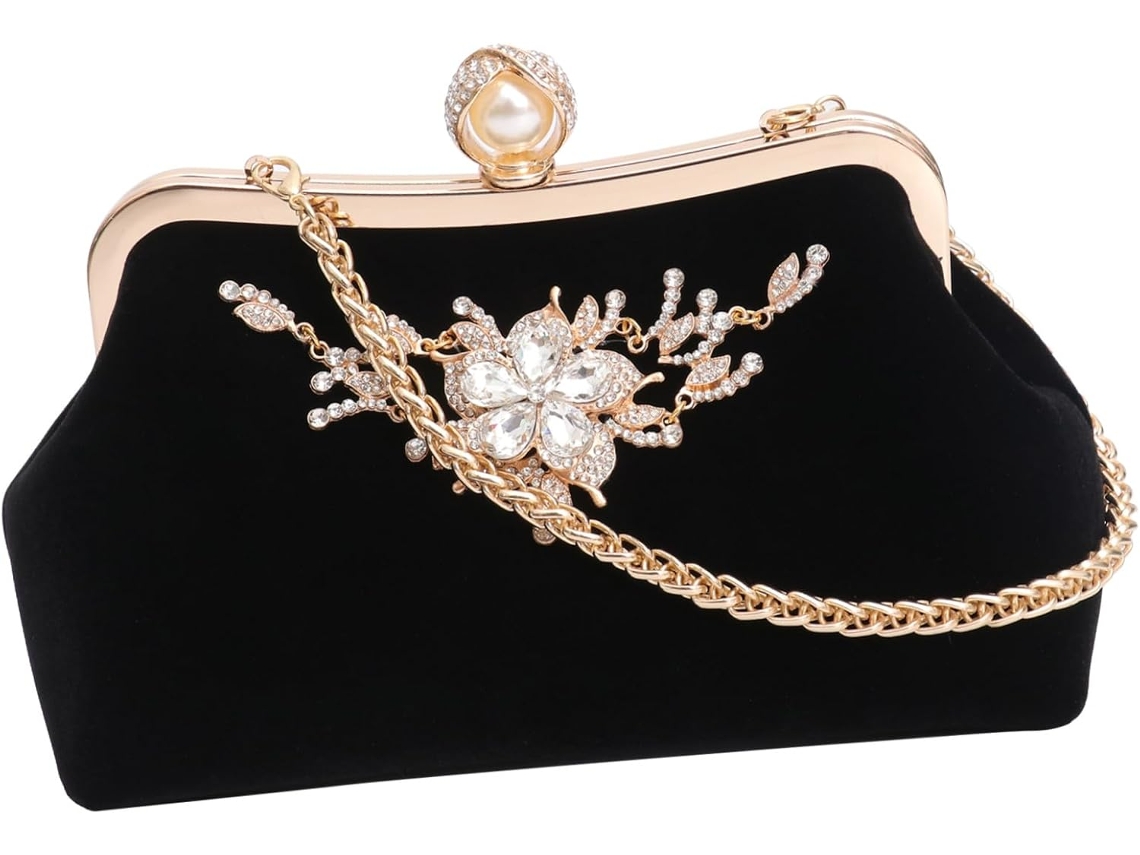 Bolsa De Mão Feminina Elegante Em Tecido Aveludado Para Banquetes Com Strass.