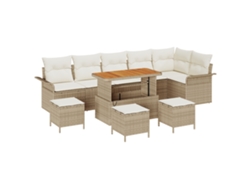 Conjunto 10 De Sofá De Jardín De Vidaxl Con Cojines Beige Poliratán Beige Ratán