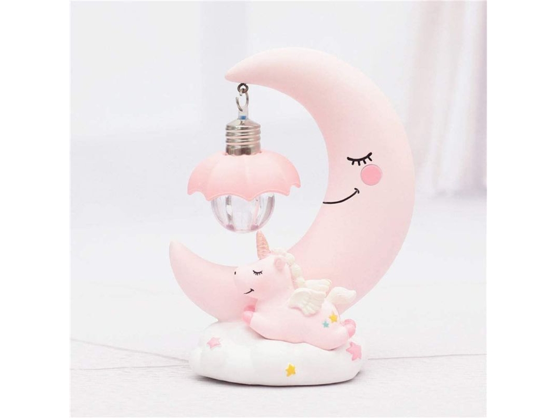 Lámpara De Noche De Unicornio Y Luna Fantes Led Juguete Infantil Regalo Decoración Rosa