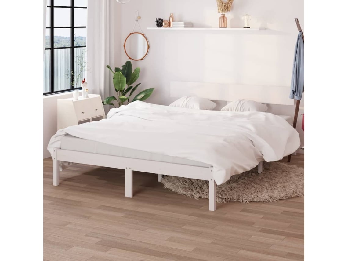 Estructura De Cama Doble Sin Colchón Madera Maciza Blanco
