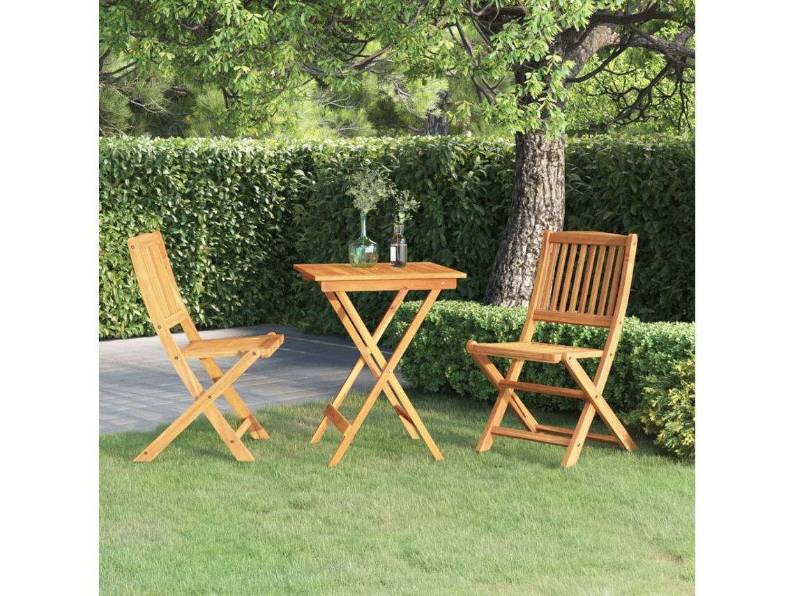 Juego de comedor de jardín plegable de 3 piezas de madera maciza de acacia Dkd Home Decor