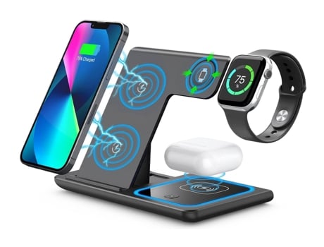 Cargador inalámbrico, cargador inalámbrico para iPhone, soporte para cargador de Apple Watch, base de carga para Apple Watch y teléfono, negro BISB...