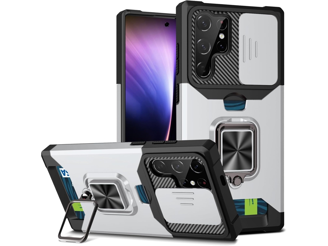 Funda para Samsung Galaxy S25 Edge con cierre RFID, ranura para tarjetas, protección para cámara y soporte para anillo Viewleaf (plateado)