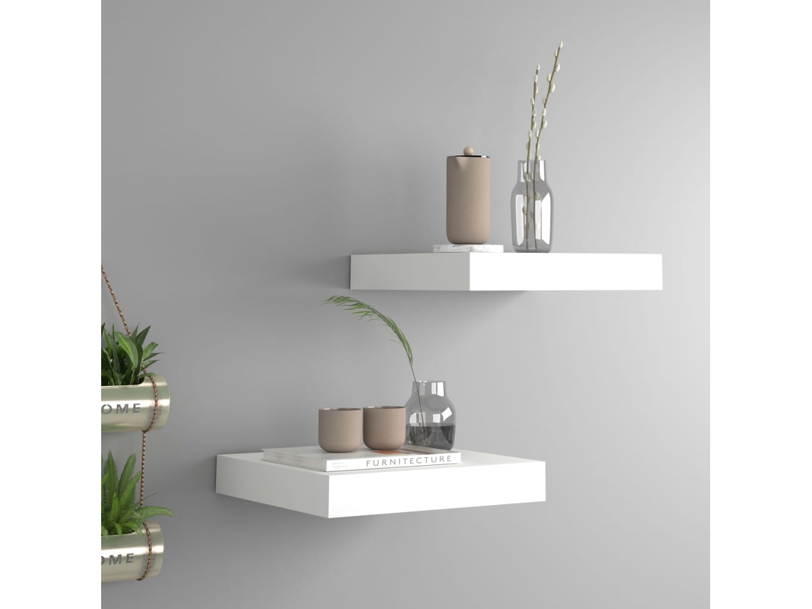 Estantes de pared colgantes (2 unidades, 23 x 23,5 x 3,8 cm, MDF blanco, DKD, decoración del hogar)