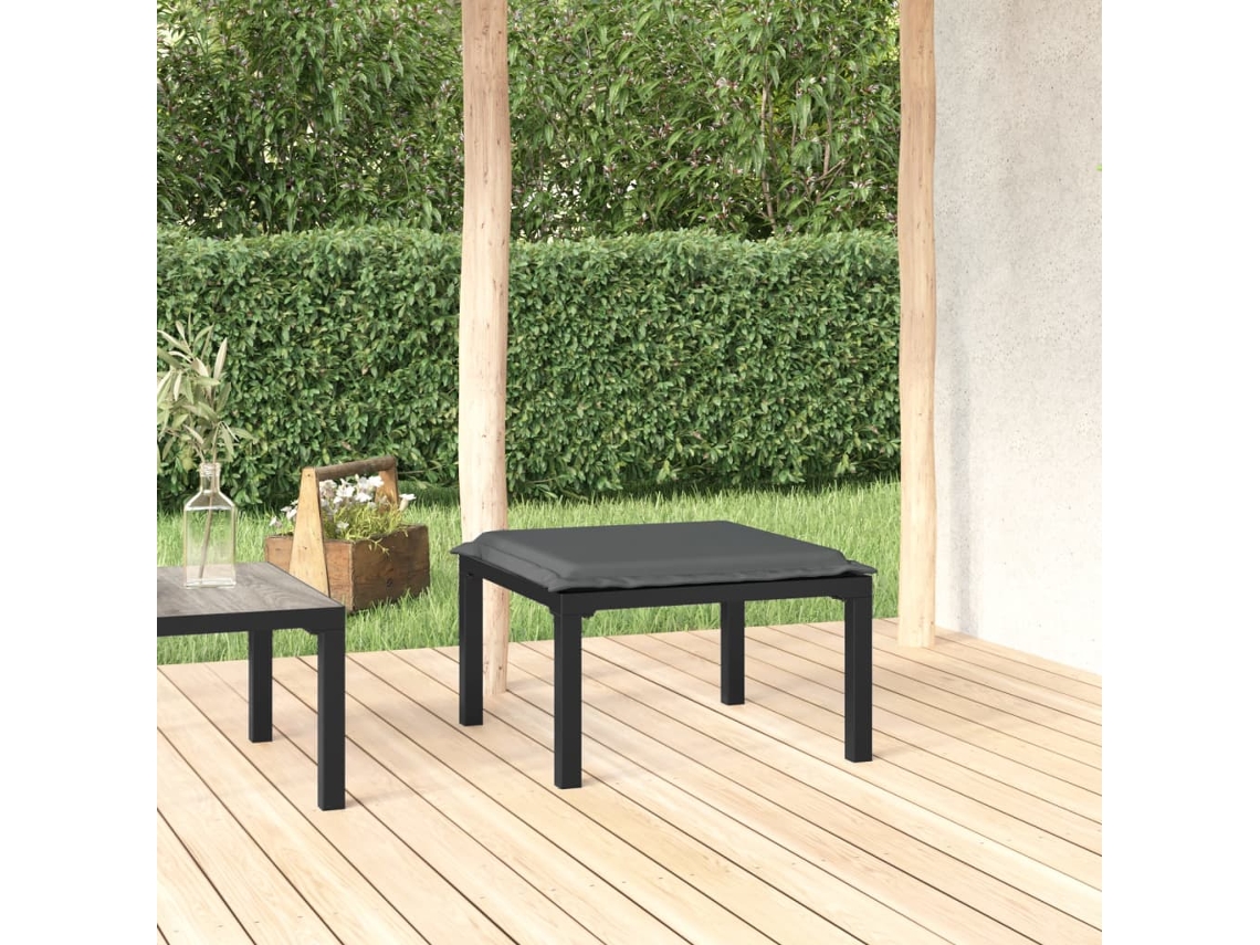 Reposapiés De Jardín Con Cojín Ratán Sintético Negro Y Gris