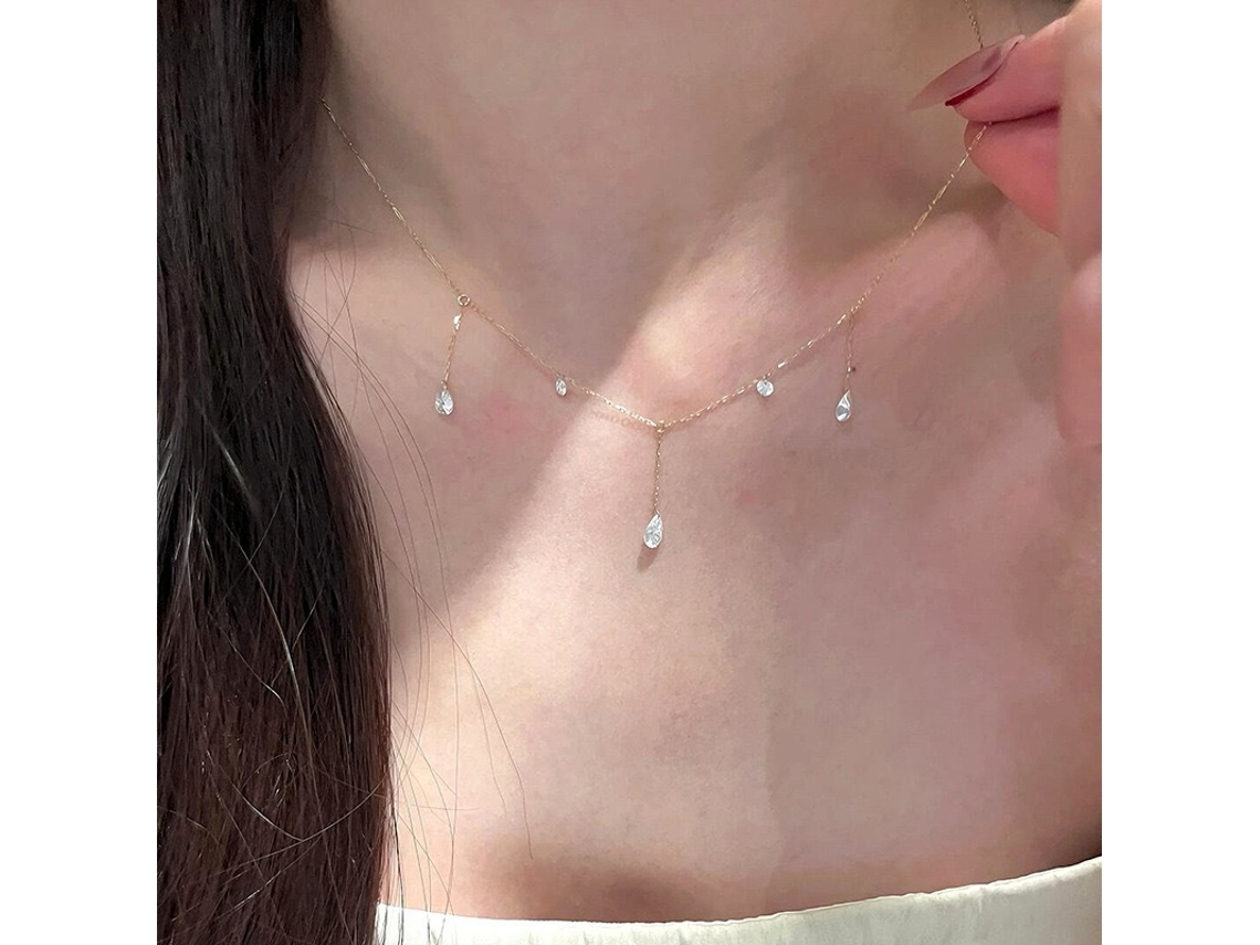 (oro Blanco) Lágrimas De Sirena ~ Plata De Ley 925, Collar Con Borla En Forma De Lágrima Y Circonitas, Estilo Sencillo Y Elegante.