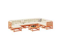 Conjunto de sofá de jardín de 9 piezas con cojines de pino macizo, marrón miel, DKD Home Decor