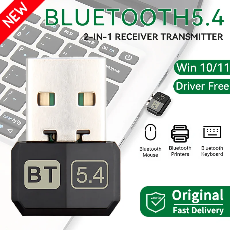 Miniadaptador USB Bluetooth 5.4, transmisor/receptor sin controlador, para PC/portátil, Windows 10/11