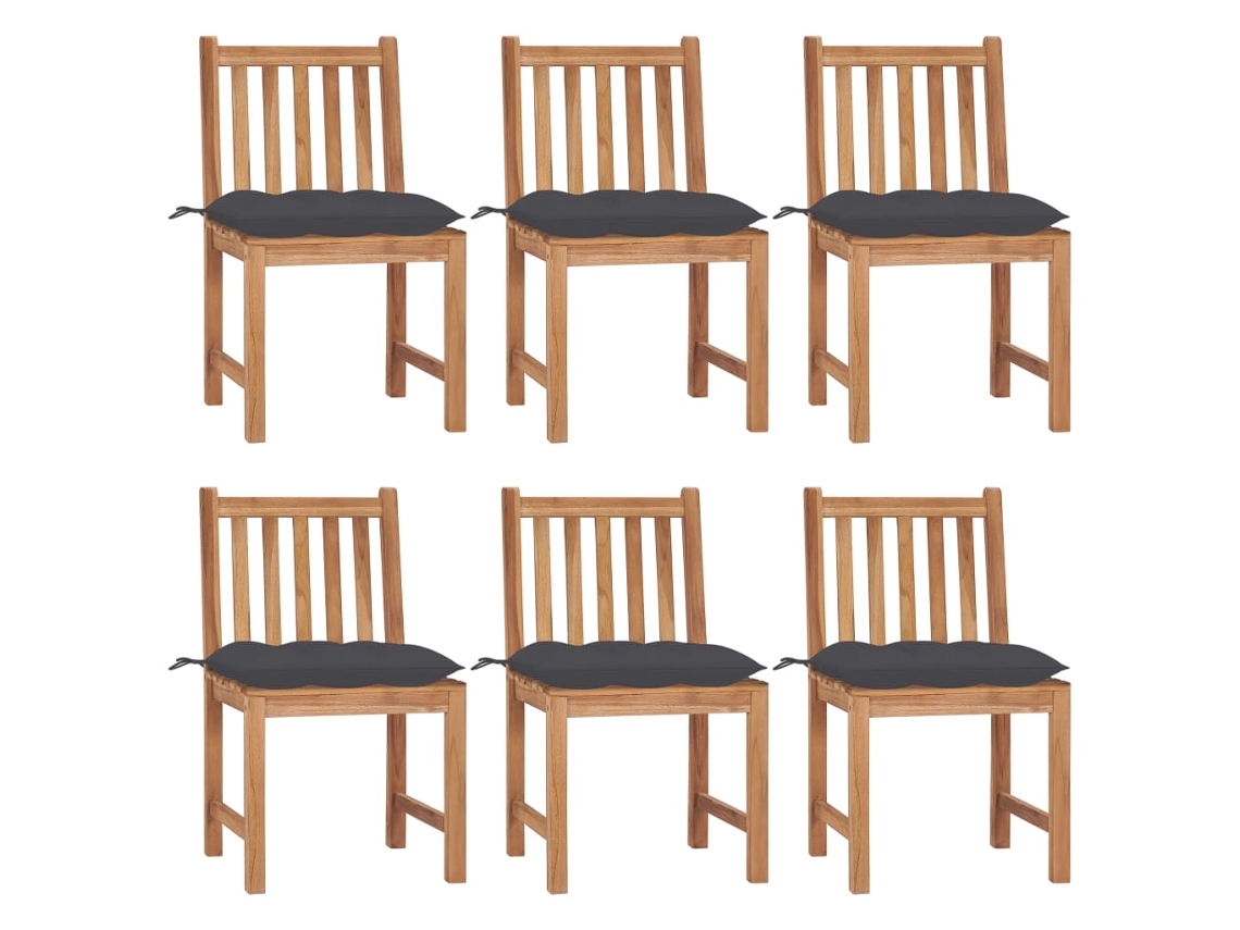 Sillas de jardín DKD Home Decor de 6 piezas con cojines, madera maciza de teca