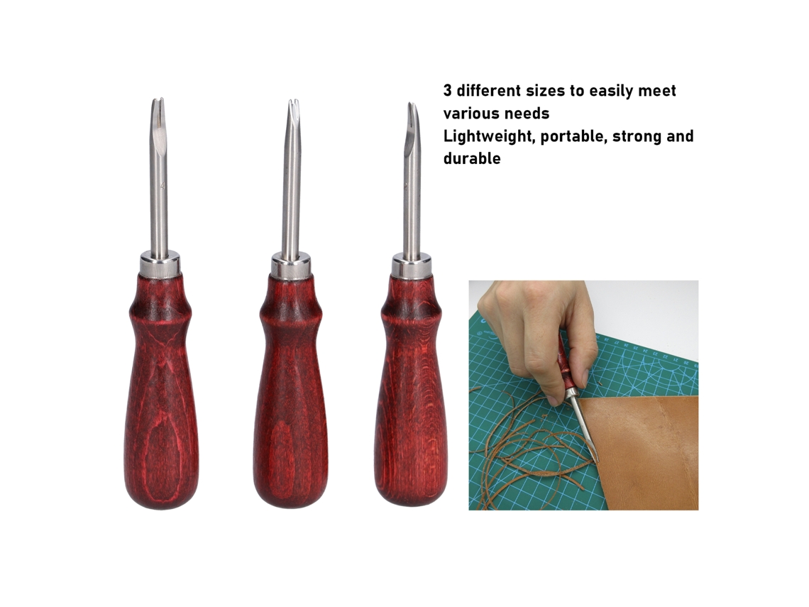 Kit De Herramientas De Cuero Con 3 Herramientas De Biselado Afiladas Y Mango De Madera Para Manualidades.