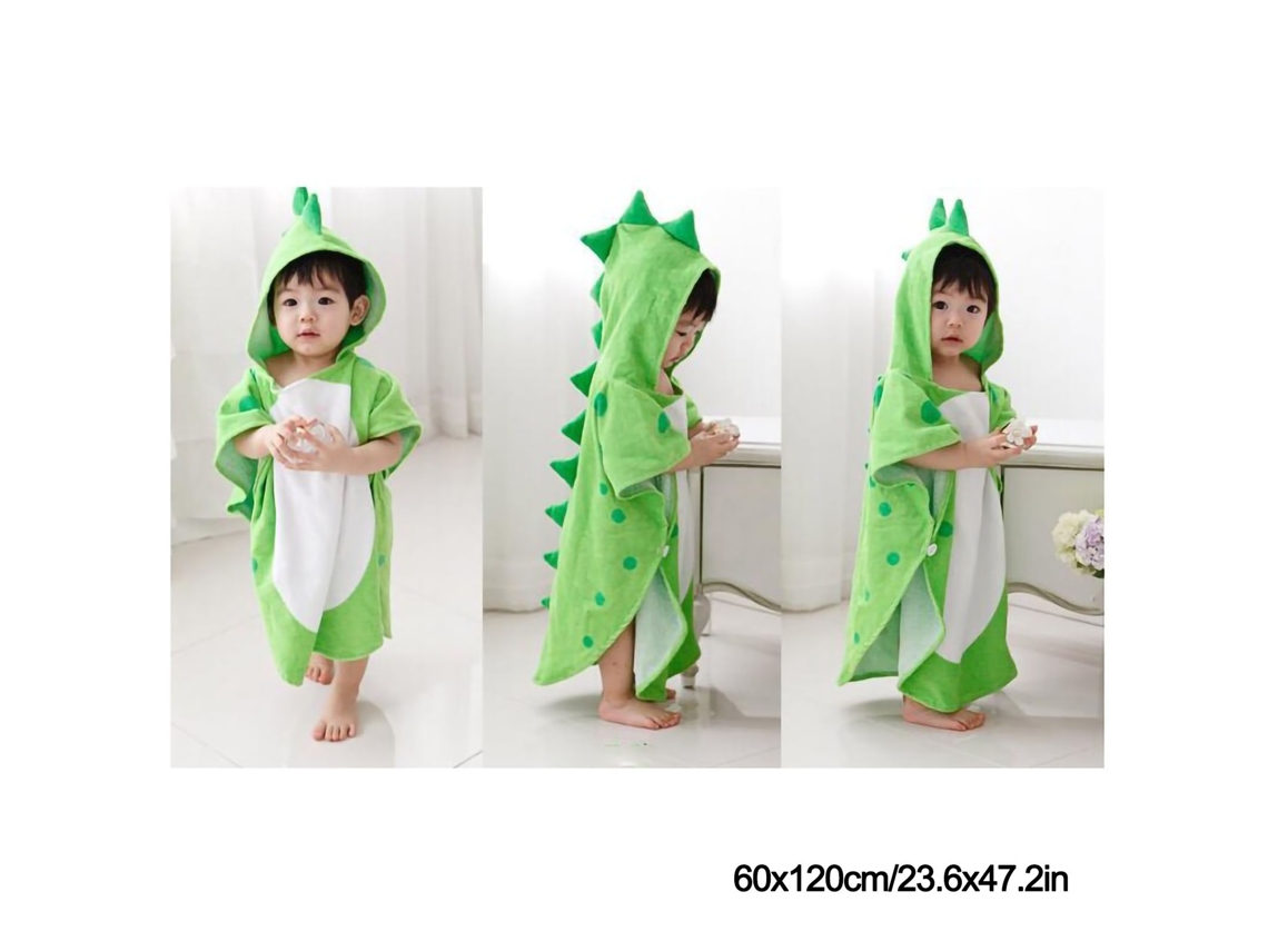 2026-toalla De Baño Para Bebé De Algodón Amigable Con La Piel Absorbente Estilo Dinosaurio Unisex Con Capucha Verde 60x120cm