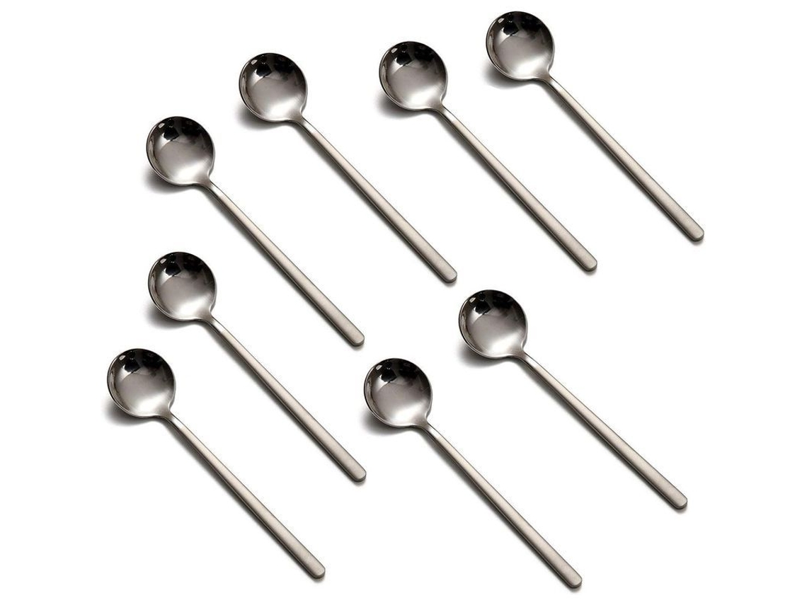 2026-41575-8 Cucharas Café Acero Inoxidable 13.5cm Mango Mate Para Espresso Postre Helado Azúcar Taza Plata