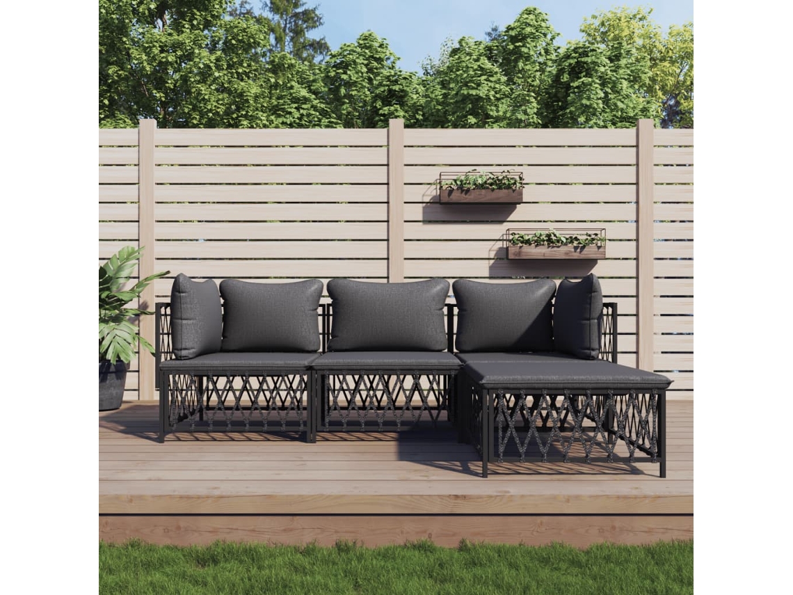 Juego Muebles De Jardín 4 Udsconjunto De Comedorconjunto De Descanso Y Cojines Acero Gris Antracita Cfw481036