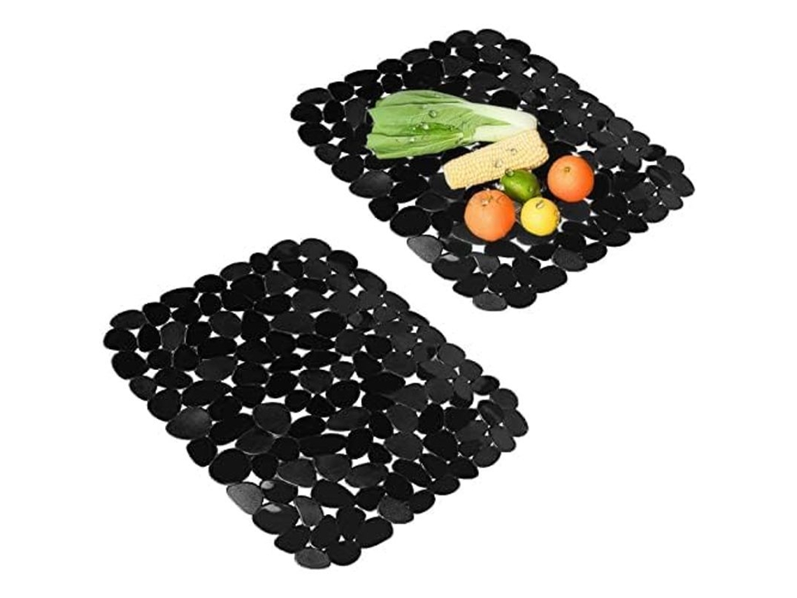2 tapetes ajustables de acero inoxidable para fregadero, 30x40 cm, protectores para cocina, lavajillas y frutas.