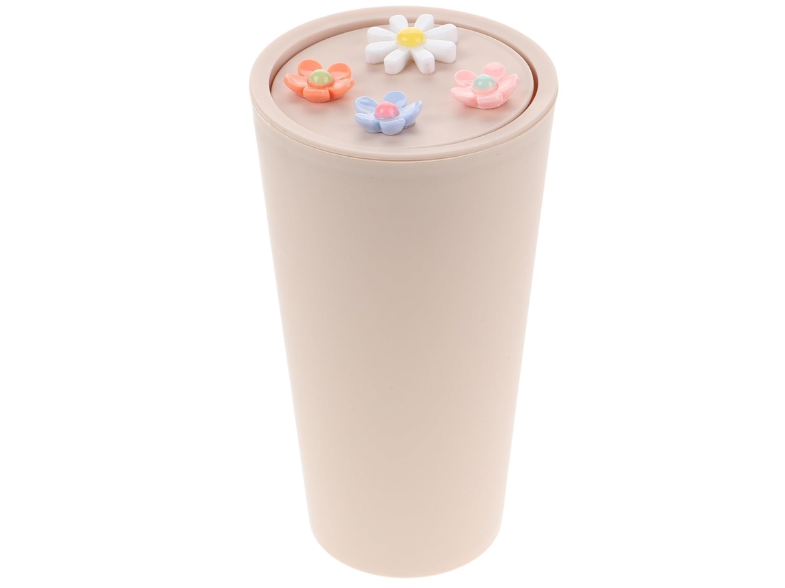 Papelera Compacta Beige Para Coche Con Estampado Floral Y Mini Soporte.