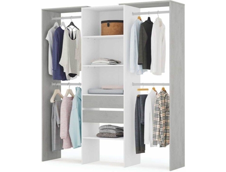 Ropero HABITDESIGN Blanco - Cemento (Melamina - 179 x 202 x 50 cm)