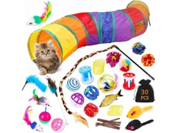Set De 30 Juguetes Para Gatos Es Perfecto Para Gatitos, E Incluye Una Variedad De Componentes Como Túneles, Peces, Ratones, Plumas Y Pelotas