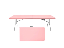 Mesa Plegable De 244 Cm Para Camping Y Picnic, 135 Kg, Color Rosa.