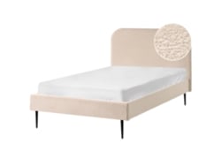 Cama De Casal Beliani Flayat De Bouclé Creme 120x200