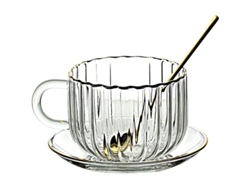 2026da-taza De Café De Vidrio Con Platillo Y Cuchara En Forma De Calabaza, 420ml Con Borde Dorado