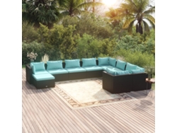 Conjunto de jardín de 10 piezas con cojines en mimbre sintético negro de DKD Home Decor