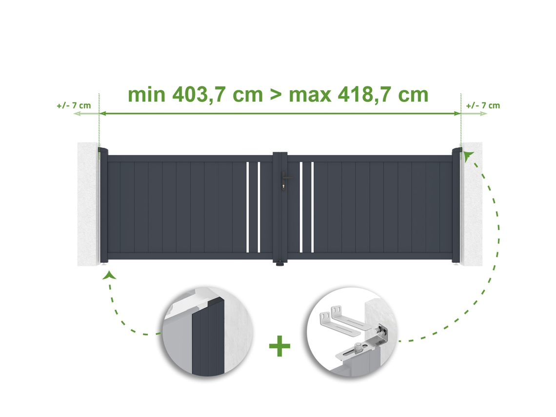 Puerta batiente ajustable de 4 m de ancho Giona H.120 cm de aluminio gris Casanoov